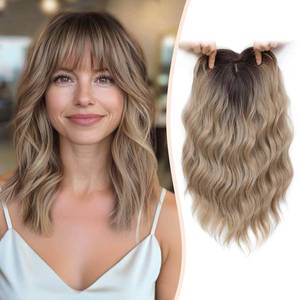 lot 6716 image: MARJORIE Hair Topper,14inch Hair Pieces for Women, Natural Looking Synthetic Wavy Wispy Clip in Bangs, 6.5x6.5 Base Full Coverage Fit Comfortabale, Perfect for Daily UsingParty - Retail $29