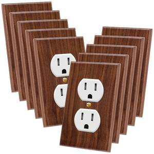 lot 6722 image: Pinkunn 10 Pieces Solid Wood Light Switch Plate Outlet Covers Bamboo Wooden Decorative Wall Plate for Home Bedroom Kitchen (Dark Brown,Double Hole)
