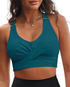 lot 6725 image: GRAPENT Green Bikini Full Coverage Bikini Top Swimsuits Women Bathing Suit Top for Women Swimming Tops for Beach Outfits Dark Lake Green Size Medium US 8 to 10 - Retail $25