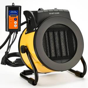 lot 6732 image: LHUKSGF Greenhouse Heater with Thermostat, Outdoor Heaters for Patio, 3 Modes for PTC Ceramic Fast Heating, Overheat Protection, IPX4 Waterproof for Greenhouse, Grow Tents, Patio, Black-Yellow