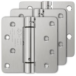 lot 6754 image: Luxbaro 3 Pack Self Closing Door Hinges, 4 Inch Spring Loaded Door Hinges, Adjustable Tension for Garage, Front Door, Back Door, for Left and Right Hand Door, 14 Radius Corners, UL Listed - Retail $28