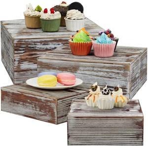 lot 6764 image: Juexica Set of 4 Large Wood Display Risers Rustic Cupcake Stand Size 11.8,10,7.8,6.3, Wooden Stackable Display Box Wood Cake Stand for Dessert Wedding Birthday Christmas Party(Classic) - Retail $34