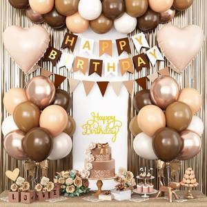 lot 6779 image: Brown Birthday Decorations,Happy Birthday Banner Beige Cream Neutral Boho Balloons Fringe Curtain Heart Foil Balloons for Women Boys Girls Baby Shower - Retail $15
