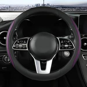 lot 6781 image: Car Steering Wheel Cover, Leather Steering Wheel Cover Purple Universal 14.5-15 Inch Microfiber Leather Anti-Slip Breathable Auto Steering Wheel Covers for Men Women (Black&Purple) - Retail $16