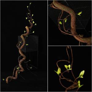lot 6789 image: 63in Bendable Thick Artificial Tree Branches Faux Wood Tree Trunk Twigs Grapevines Moss Plants Garland With Green Leaves For Wall Hanging Reptile Climbing Halloween Outdoor Arch Home Garden Decoration - Retail $36