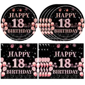lot 6807 image: 40PCS 18th Birthday Decorations for Girls Rose Gold Sweet Eighteen Years Old Birthday Party Tableware Include 18th Birthday Paper Plates and Napkins for Girls Teenager Princess Party Supplies - Retail $5