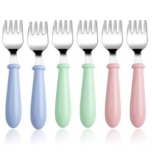 lot 6813 image: 6-Pack Stainless Steel Toddler Forks with Round Handle, Baby &amp Kids Utensils for Self-Feeding Dishwasher Safe