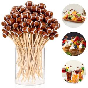 lot 6814 image: 100 Pcs Football Toothpicks, 4.72 Inch Football Cocktail Picks for Appetizers, Long Bamboo Toothpicks, Decorative Toothpicks Skewers for Holiday Birthday Party Decorations (Football 3D) - Retail $12