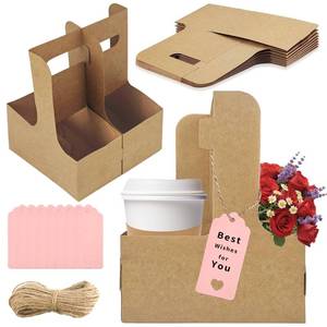 lot 6815 image: Turmaster 2 Cup Drink Carrier,8 Pack Coffee Cup Holders with Handle,Cardboard Cup Holders for Hot or Cold Drinks,Coffee Carrier with Ribbon and Card,Food Delivery Services and Bouquet(Kraft) - Retail $7