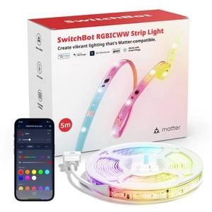 lot 6816 image: SwitchBot LED Strip Light 5M Work with Alexa, 72 LEDsm, Matter LED Lights Compatible with Apple Home, Google Home, 16 Million Colors, Music Sync, DIY Color Changing RGB Lights for Bedroom, Party, TV - Retail $50