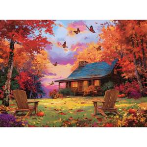 lot 6818 image: 500 Piece Puzzles for Adults, Cozy Autumn Cabin Jigsaw Puzzle with Colorful Leaves, Pumpkins in Fall 500 Piece Puzzle, Wall Decor, Perfect for Gift for Adults, Seniors, 20.5 x 15 in
