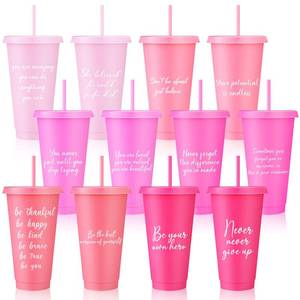 lot 6821 image: Acellegic 12 Pcs Pink Inspirational Cups Gifts Bulk, Pink Plastic Cups with Straw and Lid 24 oz Cold Drink Reusable Tumbler Appreciation Gifts for Women Employee Coworkers Staff Teammate - Retail $24