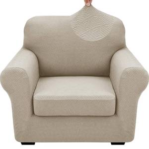 lot 6822 image: XINEAGE 2026 New 2 Pieces Chair Covers with Arms Super Stretch Chair Slipcover for Living Room Pet Dog Universal Slip Cover Anti Slip Armchair Furniture Protector (Khaki), 31-46(1 Cushion) - Retail $35
