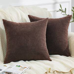 lot 6829 image: GAWAMAY Decorative Square Throw Pillow Covers 18x18 Inch Set of 2, Super Soft Chenille Pillows Cover Fall Pillowcase for Living Room Bedroom Sofa Couch Cushion Cover Coffee 45x45cm (No Inserts) - Retail $20