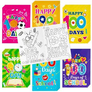 lot 6848 image: Dvbonike 24Pcs 100th Day of School Coloring Books Happy 100 Days DIY Color-in Pages Pencil Book Clock Cute Patterns Drawing Booklet Classroom Reward Art Activity Gifts Party Favors Supplies for Kids - Retail $10