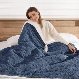 lot 6851 image: Heated Throw Blanket 50x60 with 5 Heating Levels & 4 Hours Auto Off, Soft & Plush Sherpa Electric Blanket Throw with ETL & FCC Certification for Home Use, Machine Washable, Great Gift, Navy Blue - Retail $27
