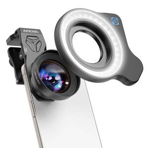 lot 6855 image: Upgraded Professional Macro Lens for Smartphone with Ring Light, HB100U Macro Photography Lens, Aluminum Phone Camera Lens Kit with Universal Clip. Phone Lens Attachment Fit for iPhoneAndroid Phone - Retail $70