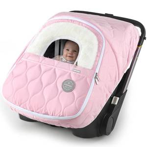 lot 6856 image: Winter Baby Car Seat Cover, Waterproof, Windproof Warm Fleece Breathable with Full Zipper for Newborn Car Seat, Pink - Retail $30