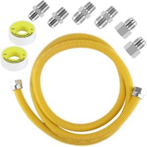 lot 6865 image: 72 Dryer Gas Line HoseAppliance 34 Flexible Natural Gas Line with Connector 12 MIP 12FIP 34MIP Fitting,58 OD(12 ID) Gas Range Connector Kit for Gas Stove,Dryer,Water Heater-by MIFLUS - Retail $26