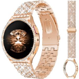 lot 6873 image: JR.DM Diamond Bands with Bling Case Women ONLY Compatible with Samsung Galaxy Watch 7 44mm, 20mm watch band with Protective Cover Bumper Dressy Luxury Meta Replacement Strap(Rose Gold44mm) - Retail $19