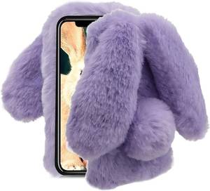 lot 6877 image: AQZBIAIOU Case for Samsung Galaxy S25 Ultra 5G,Rabbit Fur Ball Case Cute 3D Homemade Diamond Winter Warm Soft Furry Fluffy Fuzzy Bunny Ear Plush Phone Cover for Girls Women,Purple - Retail $10