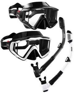 lot 6901 image: Aegend 2 Pack Snorkeling Gear for Adults, Dry Snorkel Set Panoramic View Enhanced Anti-Leak and Anti-Fog Technology, Adjustable Strap for Snorkeling Scuba Diving Swimming with Mesh Bag - Retail $35