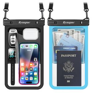 lot 6903 image: Rynapac Up to 10 Large Waterproof Phone Pouch - 2 Pack IPX8 Waterproof Phone Case for iPhone 17 16 15 Pro Max Galaxy S26 Ultra, Touchscreen & Underwater Photography, Beach Cruise Travel Essentials - Retail $20