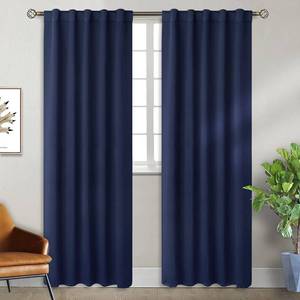 lot 6905 image: BGment Navy Blue Curtains 84 inches Length - Rod Pocket and Back Tab Thermal Insulated Blackout Curtains for Living Room, 42 x 84 Inch, 2 Curtain Panels - Retail $25