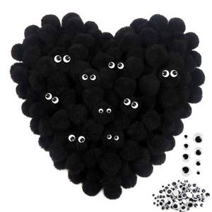 lot 6908 image: TOAOB 200pcs Black Pompoms with Googly Eyes 1 Inch Fuzzy Pom Poms Balls Arts and Crafts Supplies for DIY Crafts Decorations - Retail $6