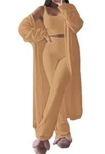 lot 6918 image: Fixmatti Women Fuzzy 1 Piece Lounge Pant Knitted Pjs Fleece Warm Loungewear Camel XL