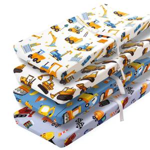 lot 6922 image: 4 Pack Baby Boy Changing Pad Covers Sheets Set Soft Fitted Baby Boy Mattress Covers Construction Truck or Dinosaur Theme Breathable Toddler Sheets for Infant (Construction Truck, Changing Pad Covers) - Retail $25