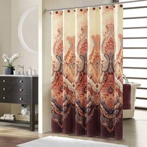 lot 6924 image: BESTRIPES Long Shower Curtain 72x78 Inches, Water Repellent Fabric with Gold and Brown Baroque Pattern, 12 Metal Grommets and Weighted Hem - Retail $27