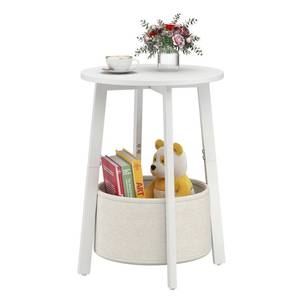 lot 6940 image: sthmec Small Round Side End Table with Cloth Storage Basket, Round Bedside Sofa Couch Coffee Tables for Small Places with Metal Frame, Modern Nighstands for Living Room Bedroom,White - Retail $40