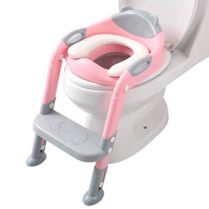lot 6947 image: Fedicelly Potty Training Seat Ladder Girls, Toddlers Potty Chair, Kids Toilet Seat (GrayPink) - Retail $27