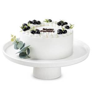 lot 6957 image: KOBIKOBI 10 Inch Ceramic Cake Stand - Elegant White Pedestal Cake Plate with Non-Slip Base for Wedding, Birthday, Baby Shower, Cupcake and Dessert Table Display, Food-Safe Round Cake Platter - Retail $33