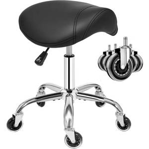 lot 6961 image: ANWBROAD Saddle Stool with Wheels Ergonomic Swivel Adjustable Rolling Stool with PU Leather Thick Wide Saddle Seat Padding Comfortable Rolling Saddle Chair for Salon Massage Clinic Black UWSS001B - Retail $70