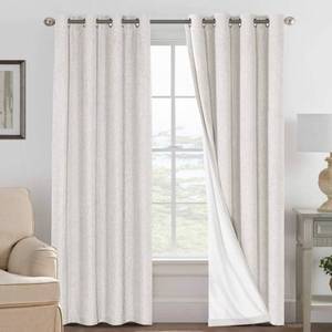 lot 371180 image: H.VERSAILTEX 100% Blackout Curtains Linen Textured Blackout Curtains for Bedroom Full Light Blocking Thermal Insulated Curtain Panels 84 Inches Long Energy Saving with White Liner, 2 Panels, Ivory