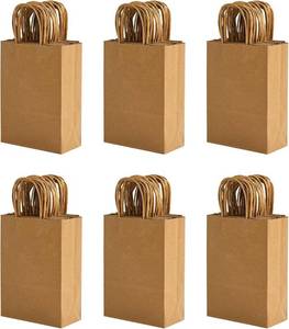 lot 371182 image: 100 Pack 5.8x3.2x8.25 Inch Brown Kraft Paper Gift Bags with Handles - Bulk Small Plain Natural Bags for Birthday Party Favors, Grocery, Retail Shopping, Wedding, Craft, Goody, Takeouts, and Business