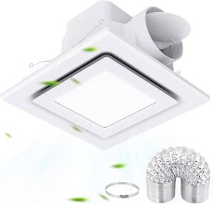 lot 371195 image: LANMEL Bathroom Exhaust Fan with Light, 10 Panel Bathroom Ceiling Ventilation Fan (8x8 Mount), 112 CFM 1.0 Sones, Quiet Square Bath Fan Light Combo for Bathrooms, Shower, Office, Restroom Etc