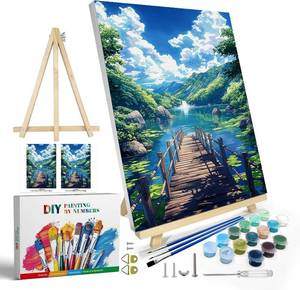 lot 471327 image: JOOZ Paint by Numbers Kit for Adults with Frame, Landscape Paint by Numbers with Easel, Lake Mountain Paint by Number with Frame, DIY Easy Paint by Numbers Kit for Adults Home Wall Decor 8 x 12 Inch