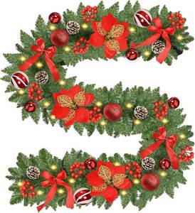 lot 471328 image: Christmas Garland with Lights 9FT Timer Prelit Garland Battery Operated Outdoor Indoor Christmas Decorations 30 LEDs Lighted Garland for Stairs Railing Fireplace Mantle Front Door Home Holiday Decor