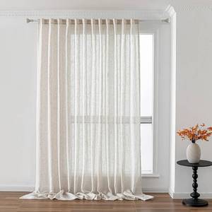 lot 471333 image: MYSKY HOME Linen Curtains 95 Inches Long for Sliding Glass Door, Farmhouse Semi Sheer Ceiling Curtains Living Room Light Filtering Back Tab Elegant Style Soft Fabric, 100 x 95, Linen, 1 Panel