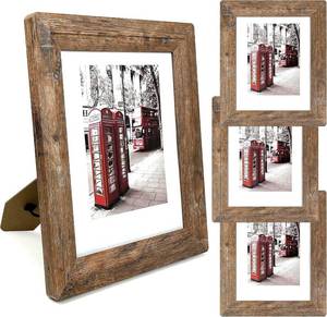 lot 471340 image: 8x10 Picture Frames Set, Set of 4 Wooden Picture Frames Real Tempered Glass and Composite Wooden Rustic Rounded Corners Photo Display for Tabletop Wall Mount (Brown)