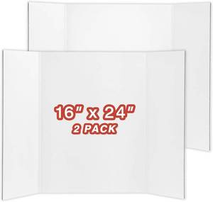 lot 471344 image: Chell Mini Size Trifold Poster Board, 16 x 24, Small Corrugated Project Boards, White, 2 Pack