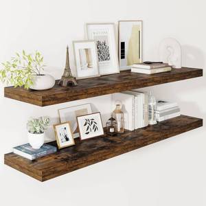lot 271248 image: Retails for $123 Vivelove 12 Deep Floating Shelves 47.2 Long, Wall Shelves for Living Room Bedroom Bathroom Kitchen Laundry Room, Farmhouse Rustic Shelves for Home Decor, 47.2 X 12 X 2 Set of 2, Rustic Brown