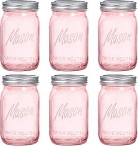 lot 271249 image: WELLIFE Pink Mason Jars 32 oz,6 Pack Wide Mouth Mason Jars for Safe Storage,Fermenting,Pickling,DIY,Crafts Decoration