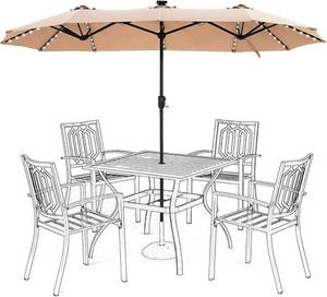 lot 271250 image: Retails for $170 HERAS PALACE 13ft Patio Umbrella with 120 LED Solar Lights Double Sided Outdoor Umbrella for Patio 8 Colors Changing Table Umbrella Outdoor Patio for Garden Pool