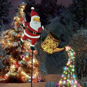 lot 271262 image: Christmas Santa Solar Kettle Lights Garden Lawn Decorative Lights, Xmas Metal Hanging Santa Kettle Ground Lamp, Outdoor Lantern Decor for Lawn Garden Patio, Vintage LED Santas Claus Watering Can