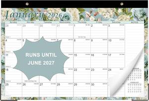 lot 271276 image: Lbylyhxc 2026 Desk Calendar, 18-Month Calendar Runs from Jan. 2026 to Jun. 2027, Large 17 x 12 DesktopWall Monthly Calendar for Home, School or Office (Vintage Flowers Desk Calendar)