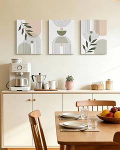 lot 371199 image: KUVIOKE Framed Green Botanical Boho Wall Art Modern Sage Bohemian Wall Decor Geometry Lines Prints Ready to Hang 12x16in (Framed)